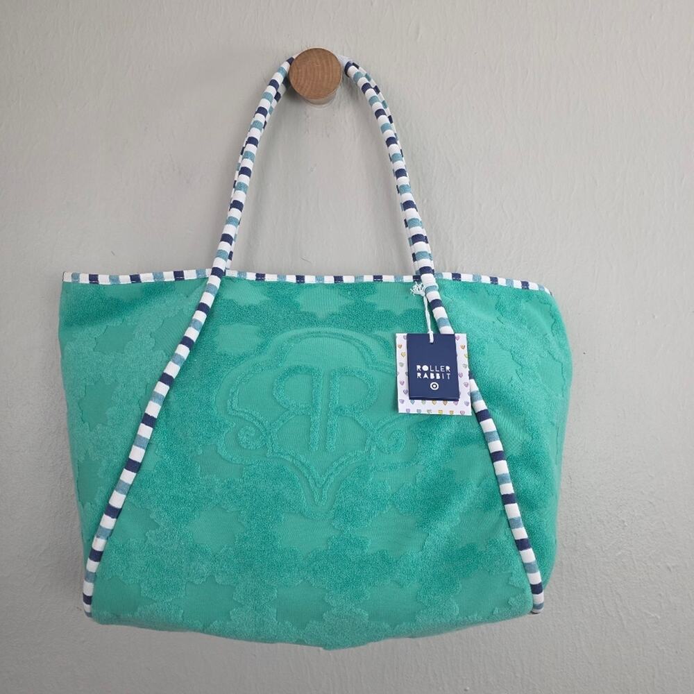 Roller Rabbit Target Star Geo Terry Beach Tote Bag Aqua Blue Large Shoulder NWT